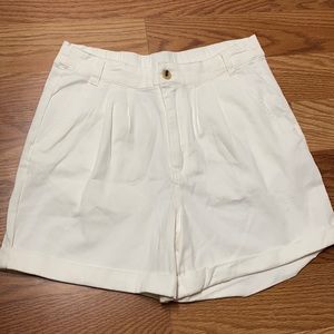 White Linen Blend High Waisted 4inch Rolled Hem Shorts